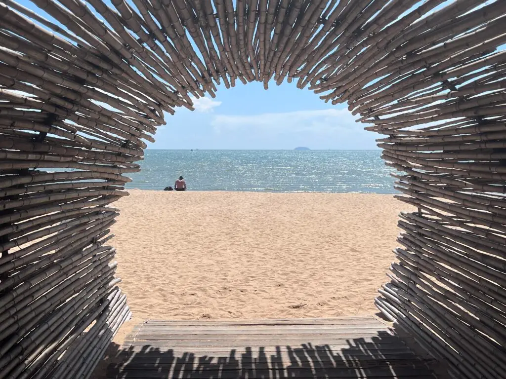 a bamboo tunnel facing the sea great for instagram photos at the good old sea pattaya