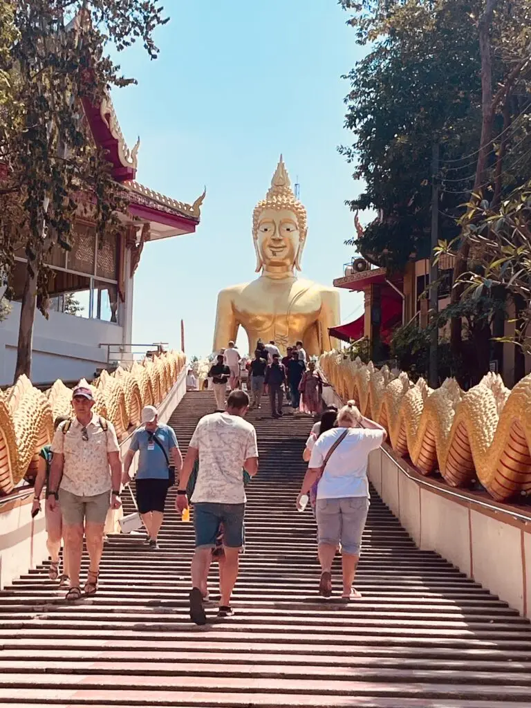 big buddha statue in pattaya seen from the bottom of the stairs, a great free activity in pattaya