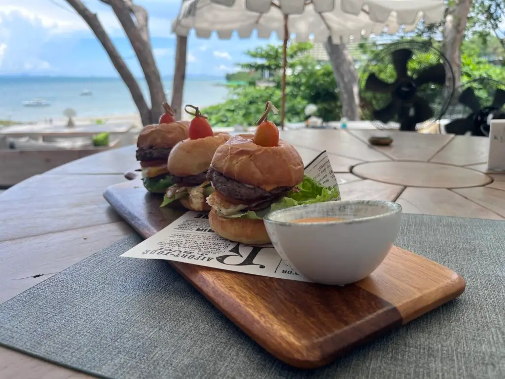 mini burgers from the menu, a delicious meal at the kliff beach club in pattaya
