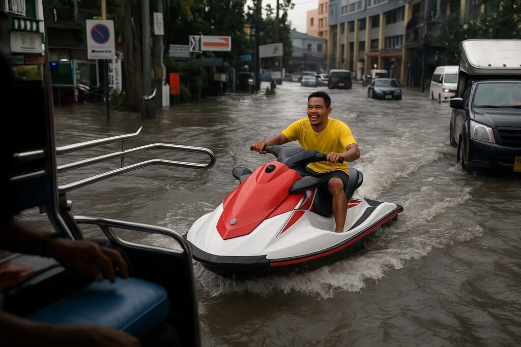 a jetski on floods in pattaya ( ai image )