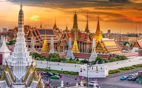 a sunset view of the grand palace Bangkok an easy day trip from Pattaya